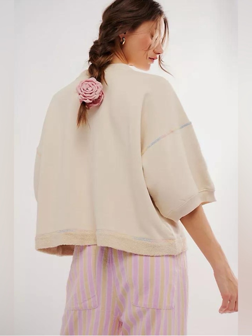 Free People Matilda Sweatshirt Cardigan Relaxed Fit Boho Size Large NWT - Picture 3 of 10